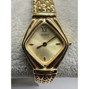 Seiko 1N00-F090 Ladies Watch New Battery 19MM 7" Rare Gold Tone‎ J78